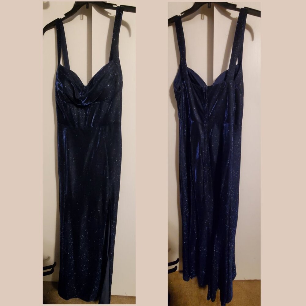 Junior Navy Sparkle Sleeveless Long Dress